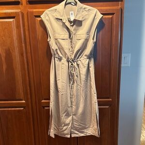 Old Navy Tan Midi Dress with Drawstring Waist